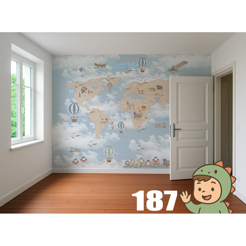 Papel de Parede Mapa Mundi Infantil M² ADESIVO PAREDE TODA + Nome ESCOLHA SUA MEDIDA