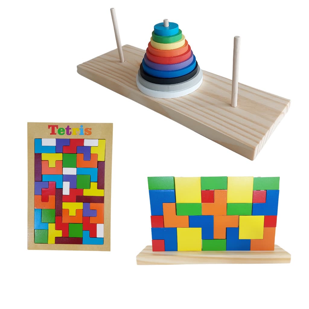 kit Jogos Torre de Hanói, Tetris 40 peças, Tetris Vertical