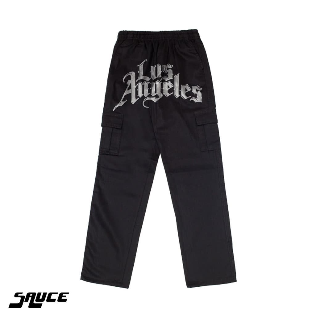 Calça Cargo Los Angeles Estilo Gótico Sarja Streetwear Unisex