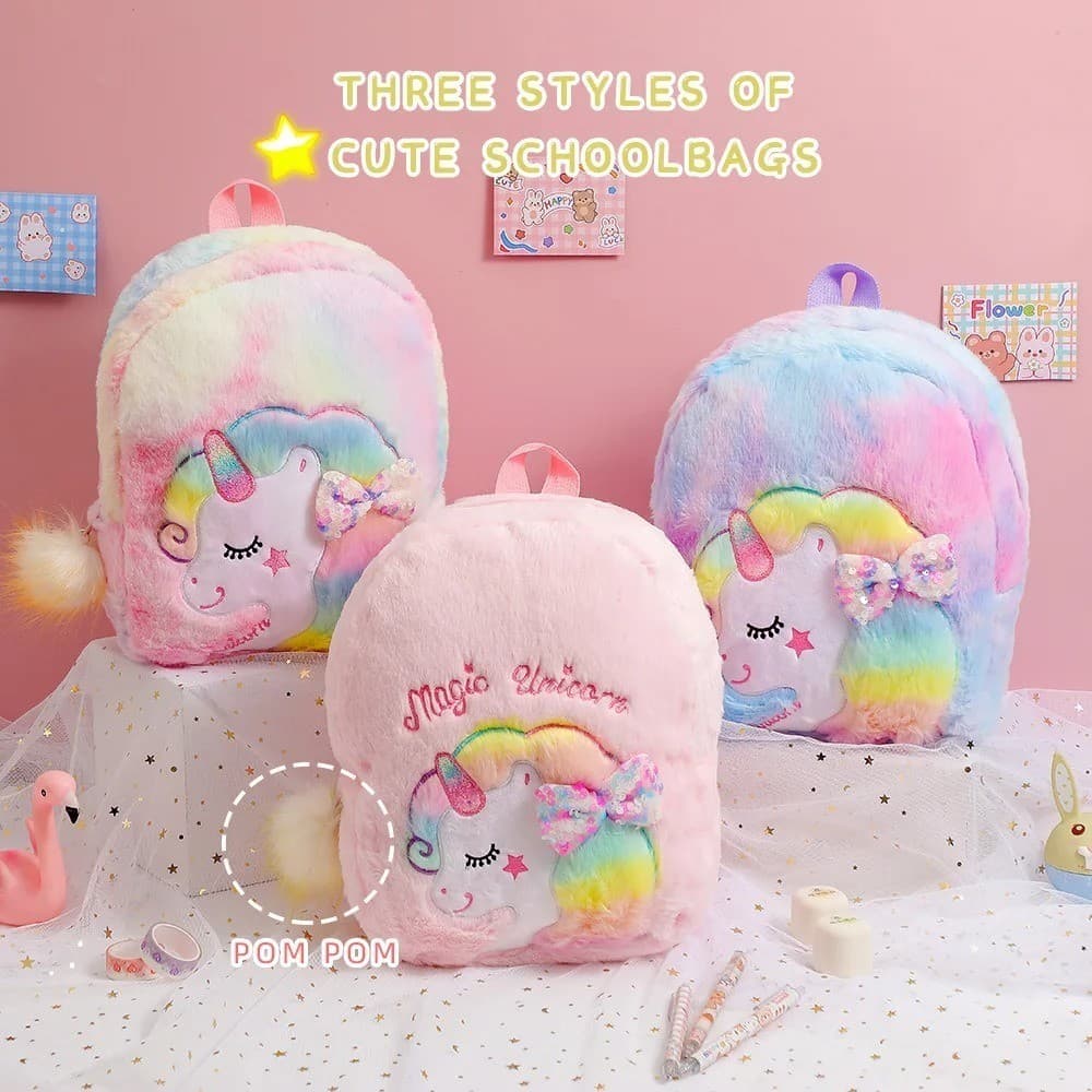 Mochila Bolsa Infantil De Pelúcia Fofa De Unicórnio Para Meninas Para Escola e Passeios
