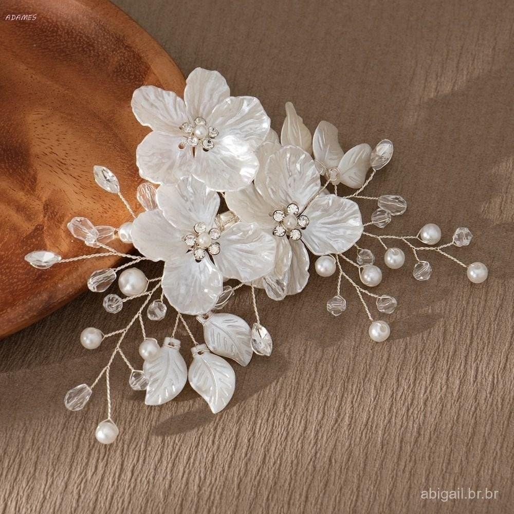 ADAMES Headwear De Noiva , Cocar Feito À Mão Com Flor De Pérola De Cristal , Grampo De Cabelo De Casamento Elegante De L