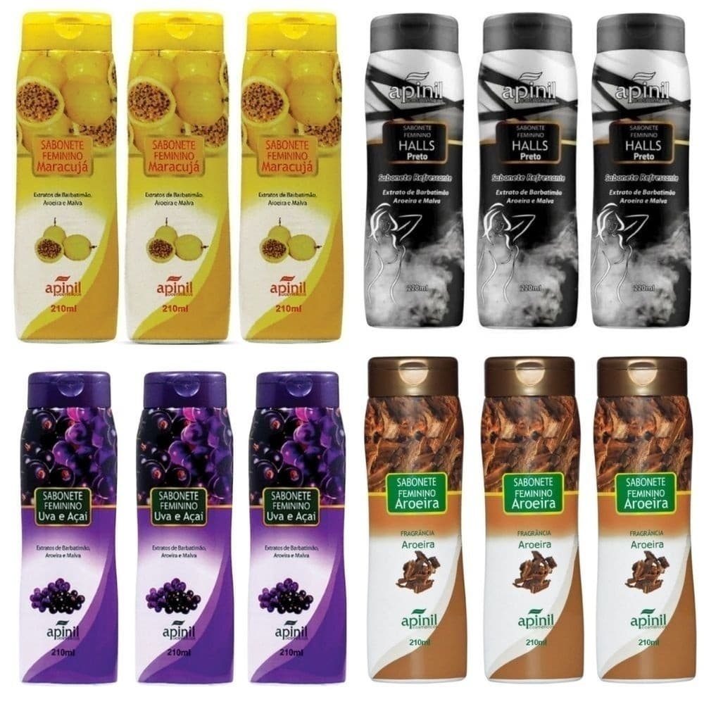 Kit 3 Sabonete Íntimo Apinil 200ml Aromático Líquido Higiene Feminina Uso Diário Frescor Duradouro Cuidado Pessoal