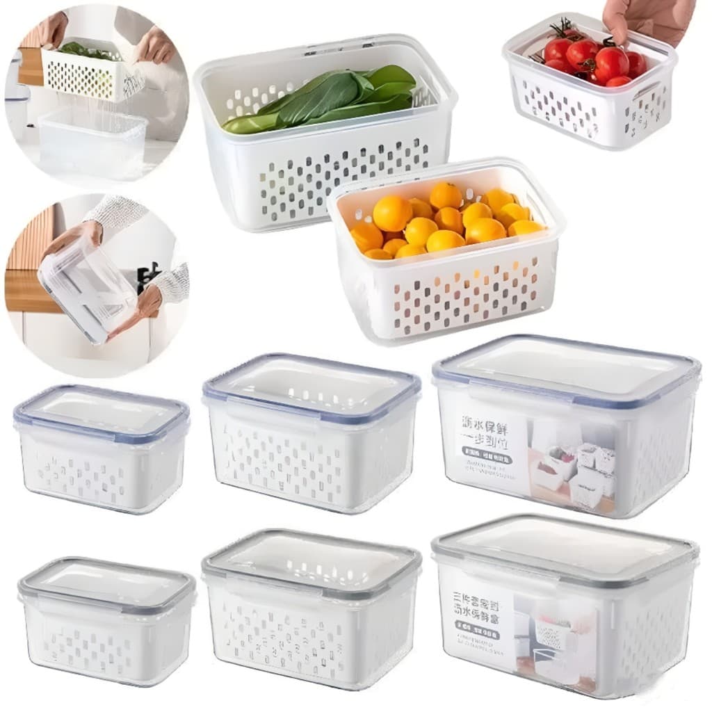 Kit 3 Potes Organizadores Geladeira 850ML/1750ML/3300ML Alimentos Vegetais