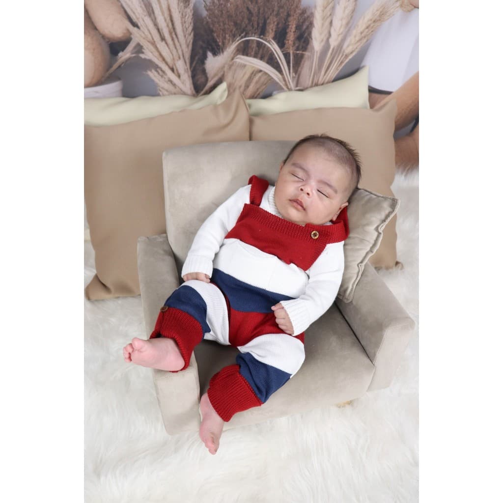 Conjunto Blusa Jardineira Listra RN Menino Menina Infantil Récem Nascido Tricô