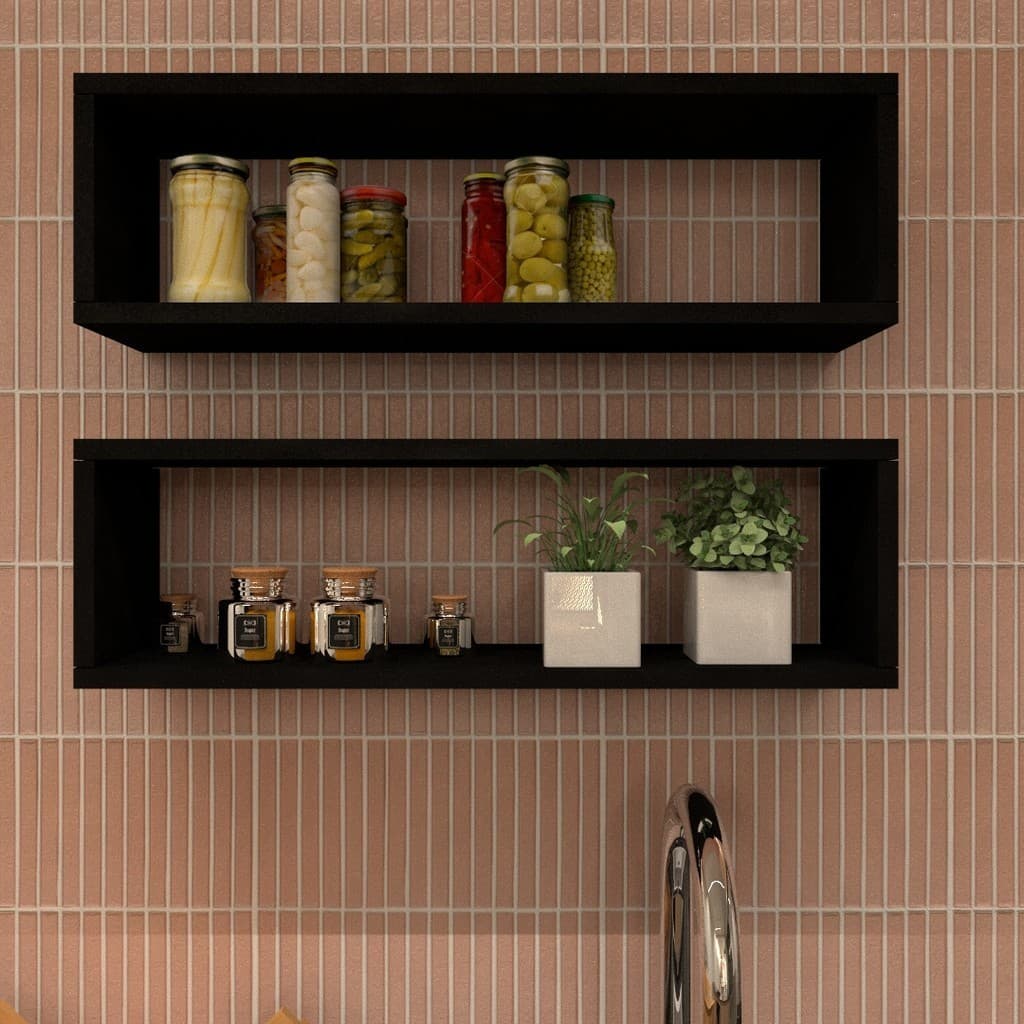 Nicho Retangular P15cm Minimalista Preto MDF Organizador Cozinha