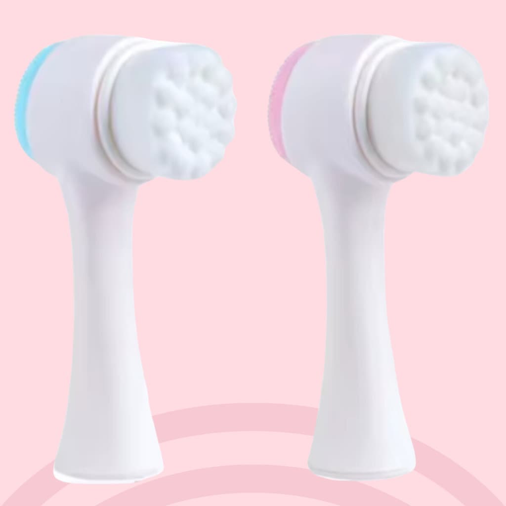 Escova de Limpeza Facial e Massagem 2 em 1 de Silicone e Cerdas Macias
