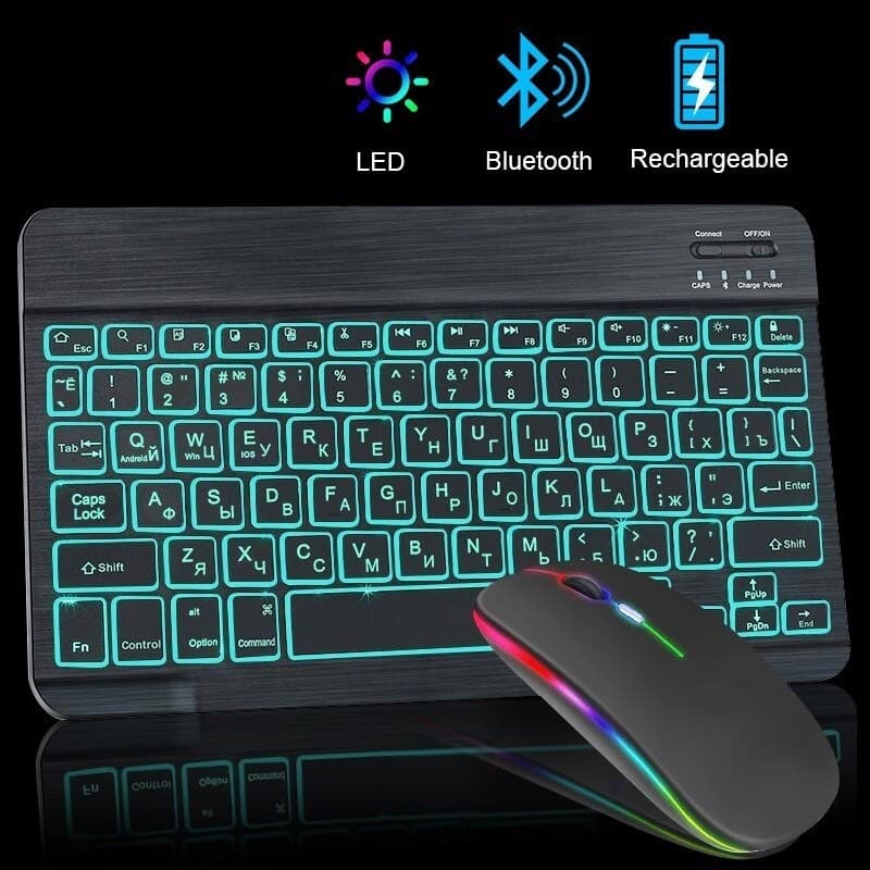 Teclado Sem Fio Bluetooth Mini 10 Polegadas Para RGB Retroiluminado Recarregável