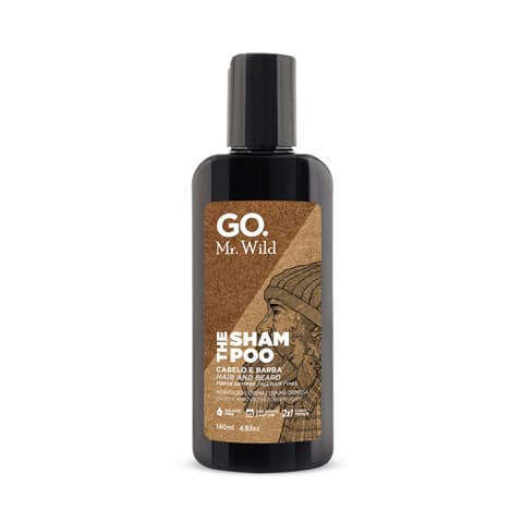Shampoo Cabelo e Barba GO Mr Wild, hidratação intensa alta espumação ultra condicionante fragrância amadeirada fresh