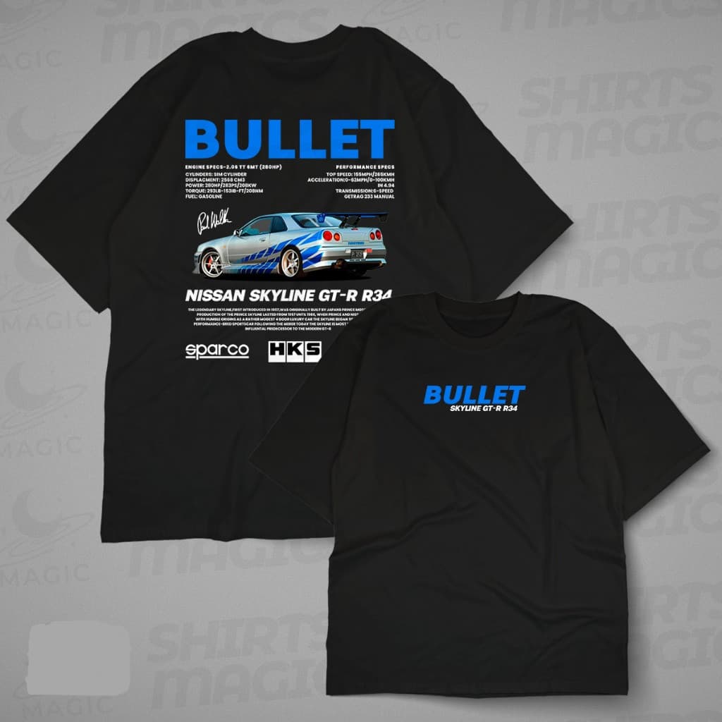 2024Nova Camiseta Básica Bullet Skyline Bryan O'conner 100% algodão