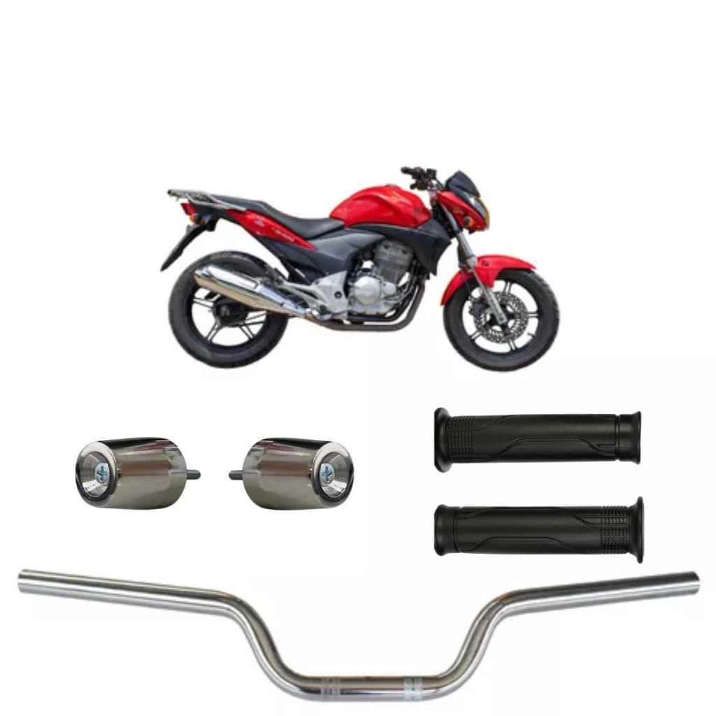 Guidão C/ Pesinho Manoplas Honda Cb Twister 2009 a 2015 / Cb 300 2004 a 2008 Cromado Rosca Moto