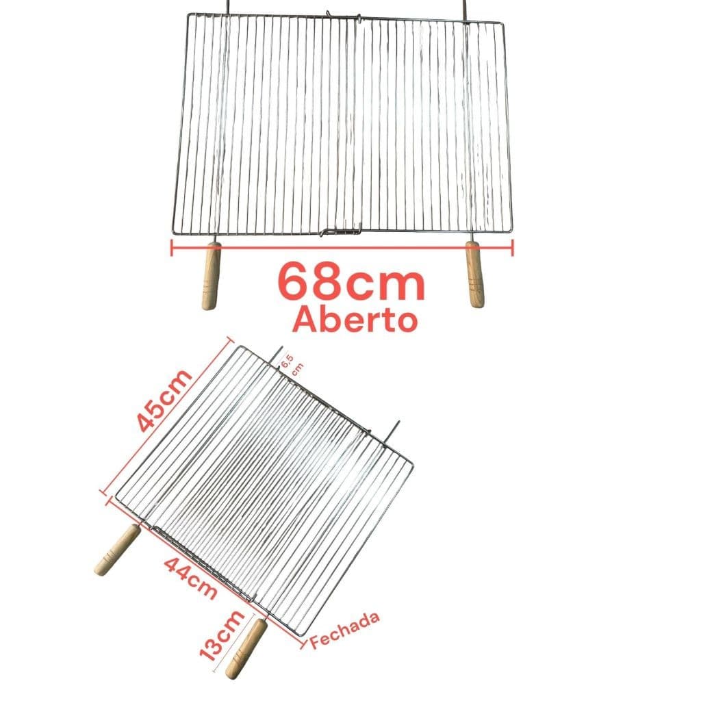 Grelha Churrasco Reta Ajustavel de 44 a 68Cm Aço Resistente Peixe Queijo Frango Carne Legumes