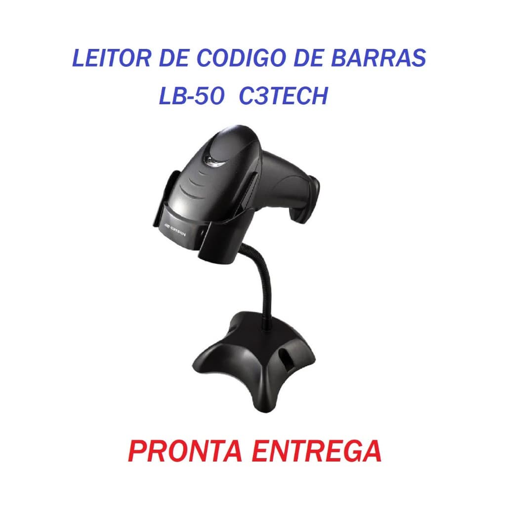 Leitor de Código de Barras C3TECH LB-50 Com Suporte Scanneia Nfe Boleto Laser com fio Cabo USB