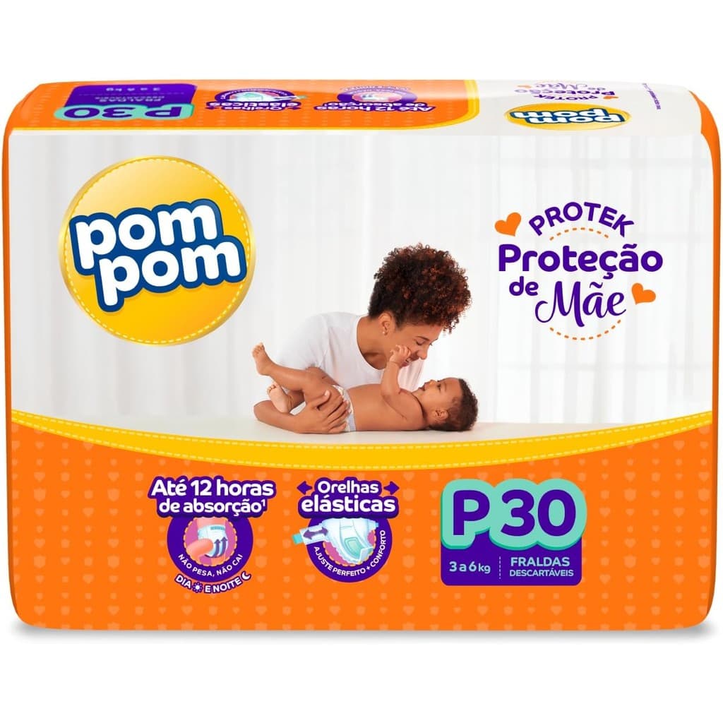 FRALDA DESCARTAVEL POMPOM DERMA PROTEK JUMBO P C/30 UN