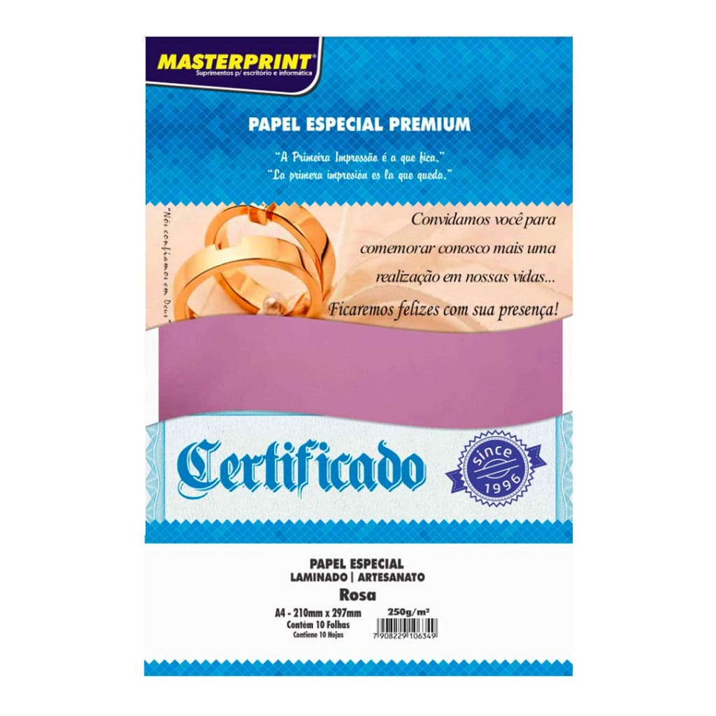 Papel Laminado Rosa Artesanato 250g A4 Pink 10 Folhas - Masterprint