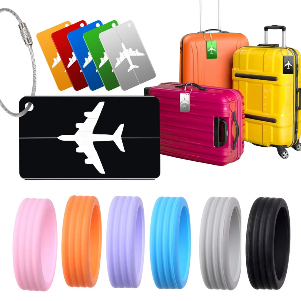 Kit Etiqueta De Alumínio Para Bagagens C/ 8 Protetores De Rodinhas Mala Viagem