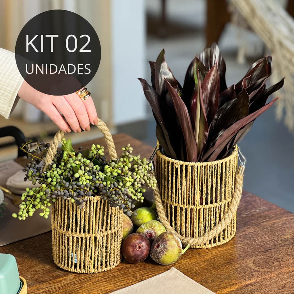 Kit 2 Vasos de Vidro com Detalhes de Cordas e Alça Rústica