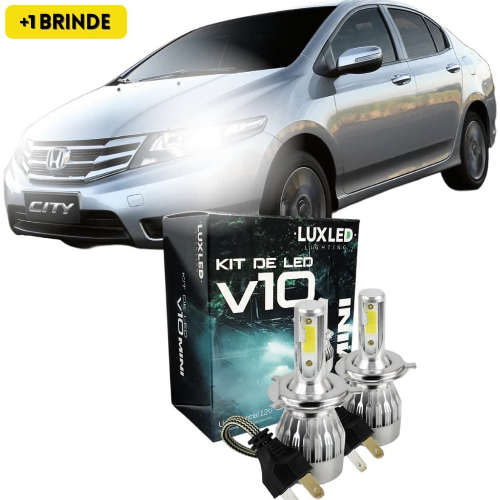 Kit Ultra Led Honda City 2010 à 2013 Farol Baixo Alto 6500k 20000 Lumens V10