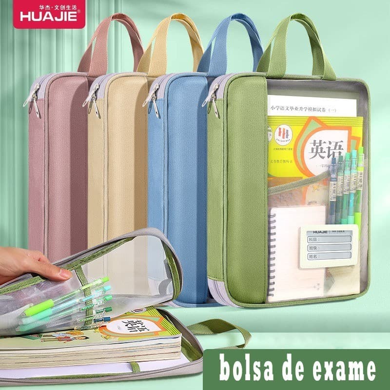 Bolsa de documentos Huajie bolsa de arquivo transparente bolsa de mão para estudantes bolsa de livros bolsa para testes