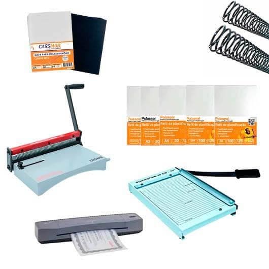 Kit Encadernadora, Plastificadora , Guilhotina, Insumos 220v