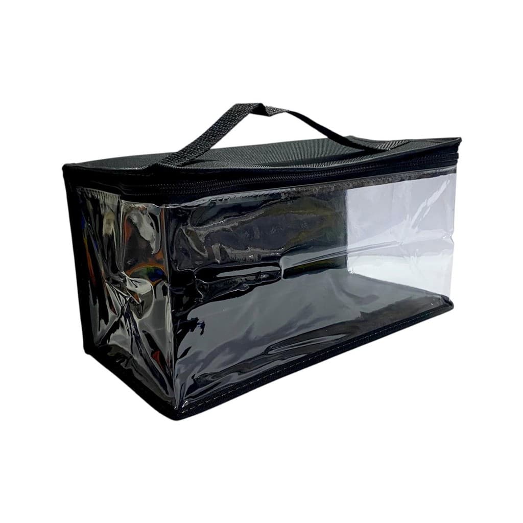 Necessaire frasqueira organizadora transparente e nailon com alça para viagem, maquiagem, maternidade