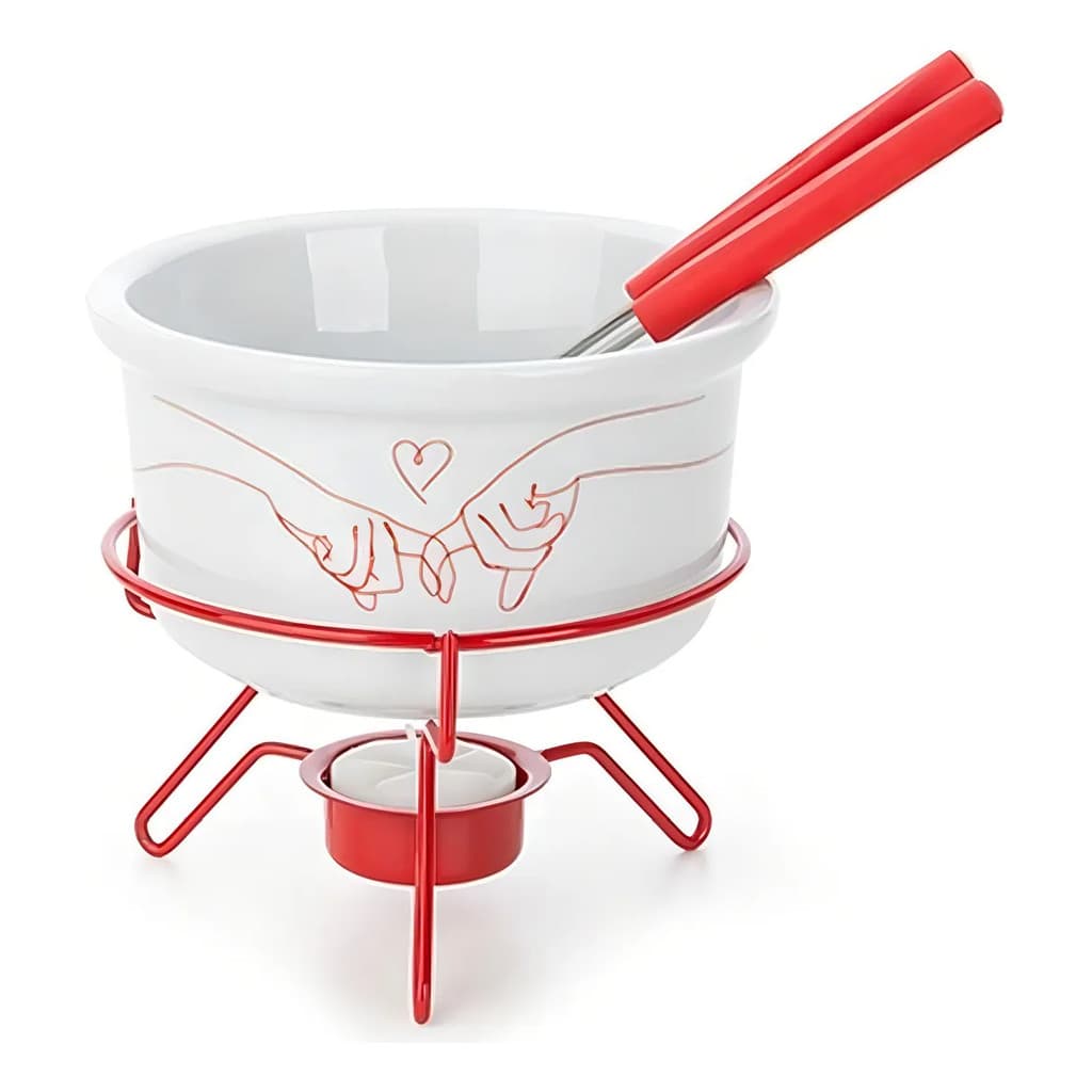Aparelho De Fondue Mon Amour Porcelana 5pçs Com Vela Casal