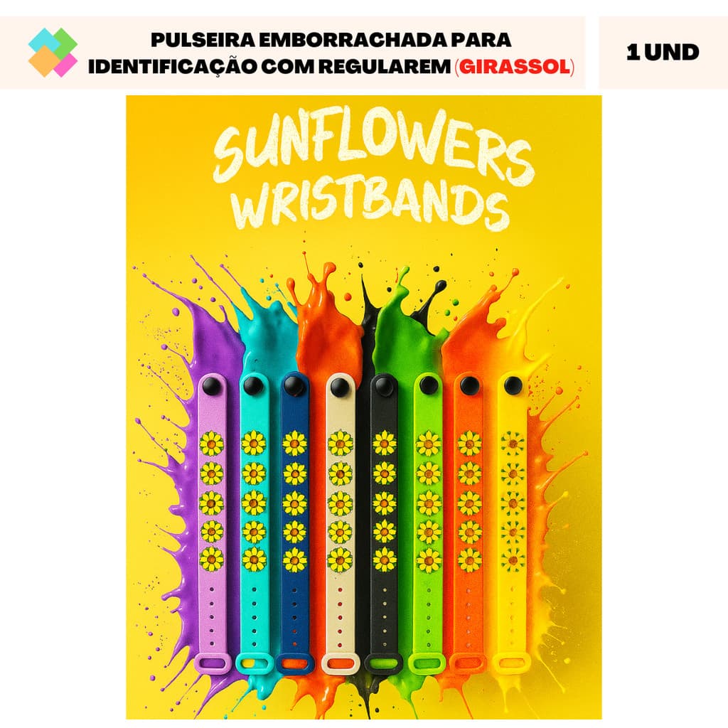 Pulseira Emborrachada para Identificação Com Regulagem (Girassol - Deficiências Ocultas) - 1 Und