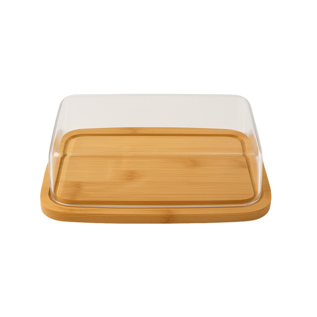 Porta Manteiga Elegante em Bambu + Tampa Acrílica – Sofisticação e Praticidade