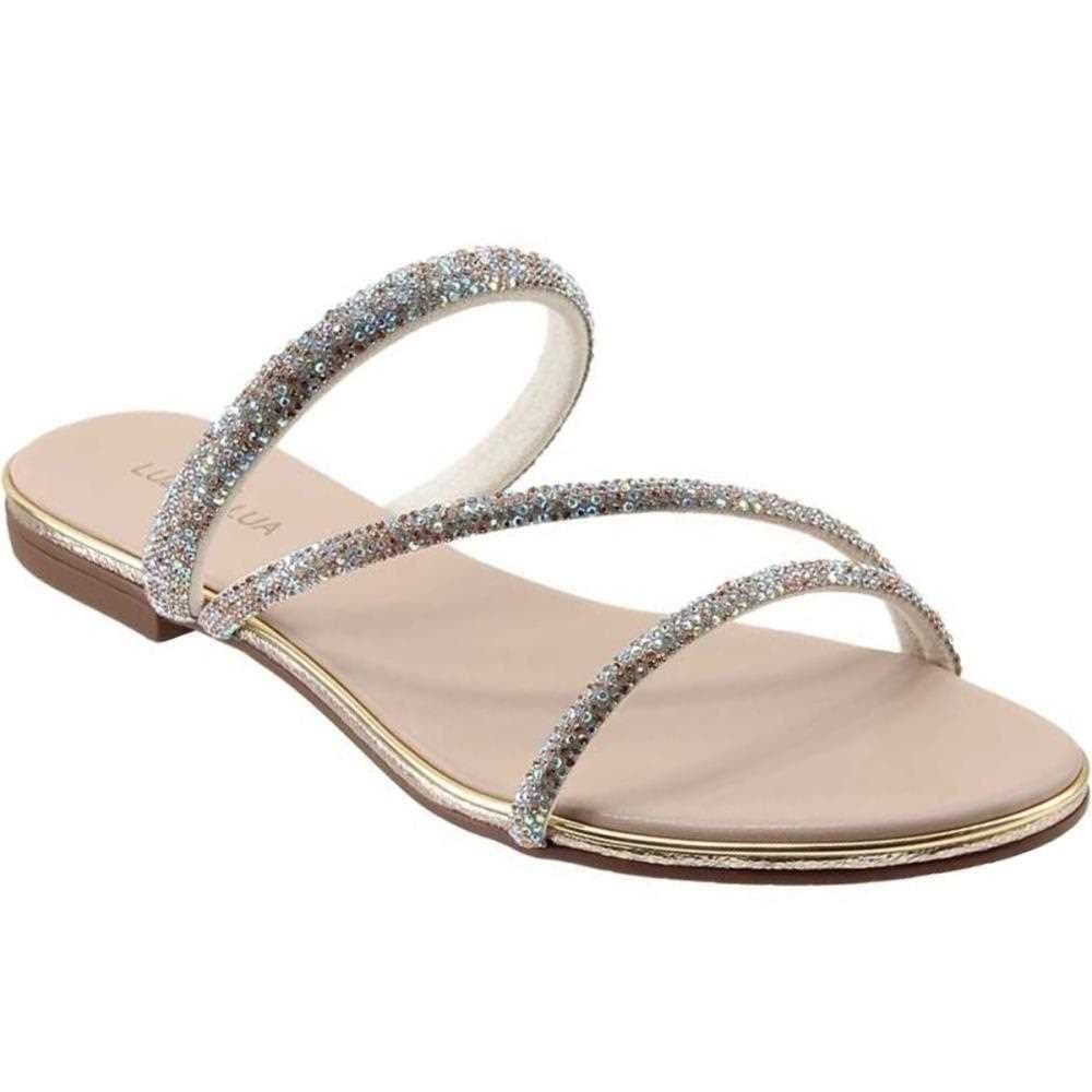 Sandália Feminina Rasteira C Strass Cristais Verão Moda 54870052 Luz da Lua