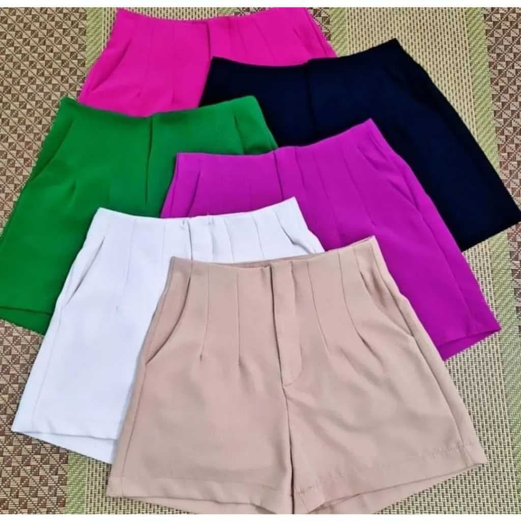 Short Alfaiataria Feminino Com Cinto e Zíper Na Lateral