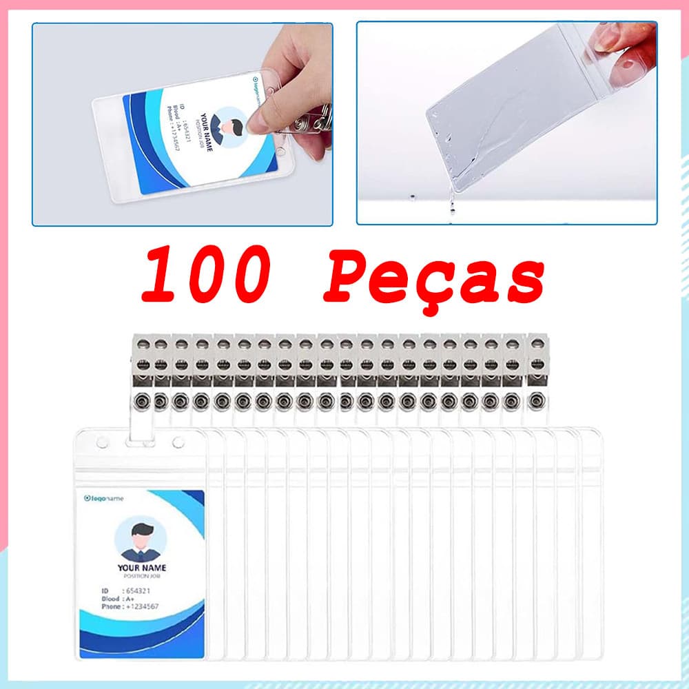 100 peças Porta-crachás verticais de PVC com clipe, porta-crachás e credenciais premium de 11.5 x 6 cm, à prova d'água