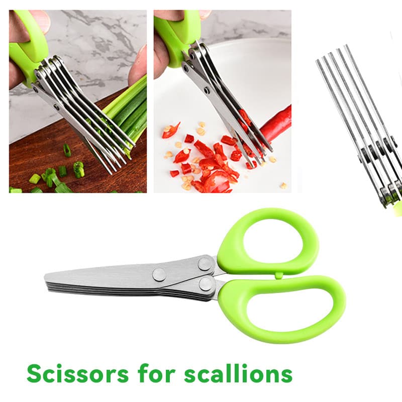 Tesoura multifuncional de aço inoxidável, 5 camadas, tesoura de cozinha, cortador de cebolinha, pimenta, ervas, temperos