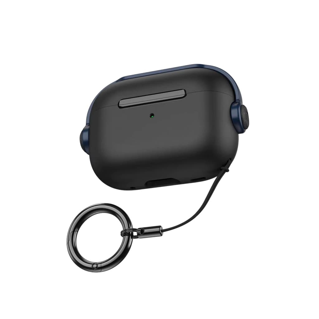 Capa Protetora Nerdcase para AirPods 4, Silicone Resistente, Preta com detalhe Azul