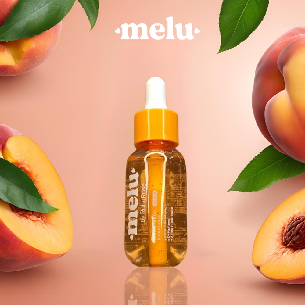 Sérum Facial Melu Pêssego Hidratante Skin Care 30ml Ruby Rose D-Pantenol Ácido hialurônico Cuidados Com A Pele