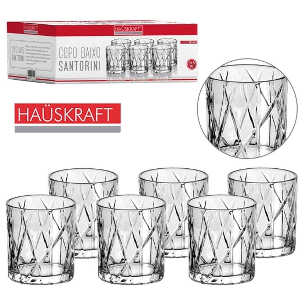 Jogo de Copos para Whisky Agua Santorini em Vidro com 6 Peças 315ml Hauskraft
