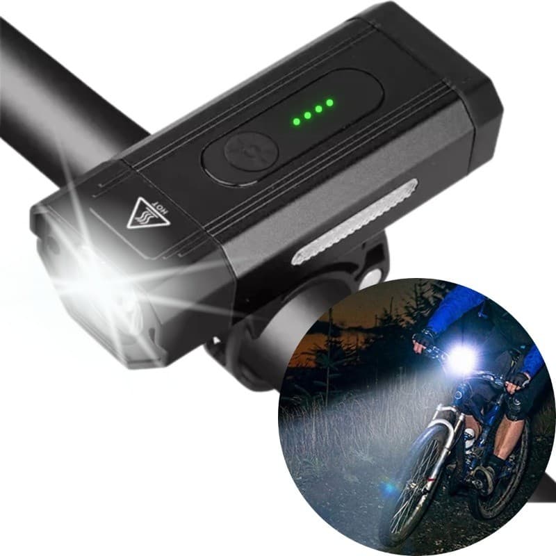 Farol Bike 1200 Lumens Super Potente Com Medidor De Bateria