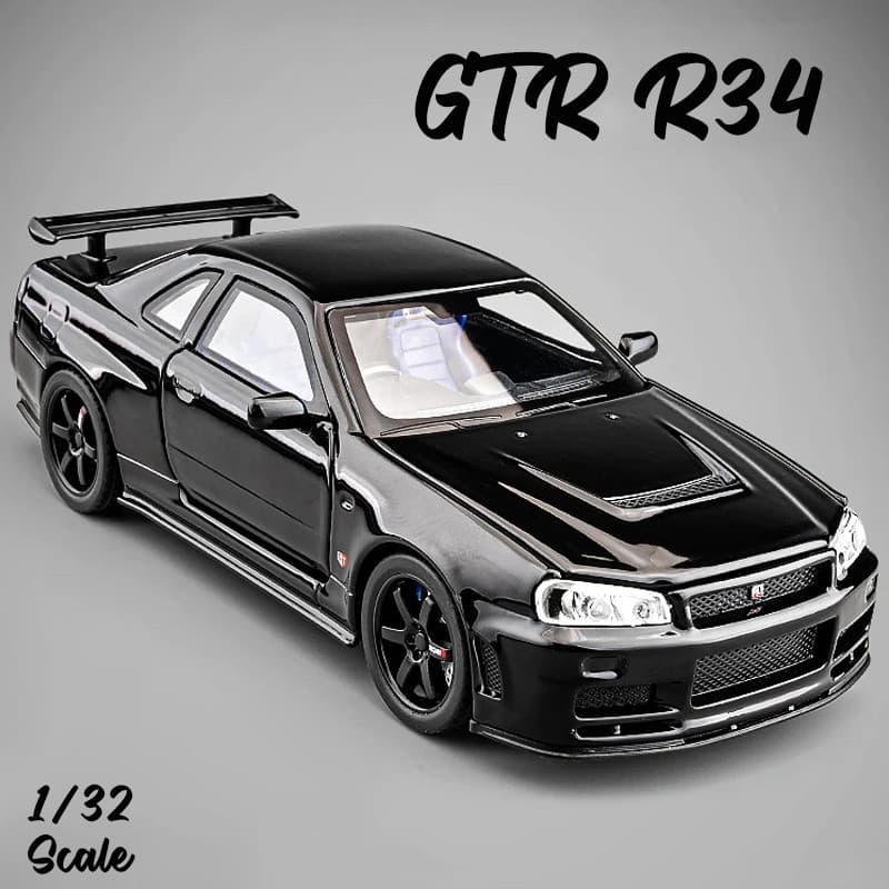 Escala 1 : 32 Nissan GTR R34 Liga Modelo De Carro Diecast Som Luz Amantes Do Coleção Crianças Presente Aniversário Metal Meninos Brinquedos