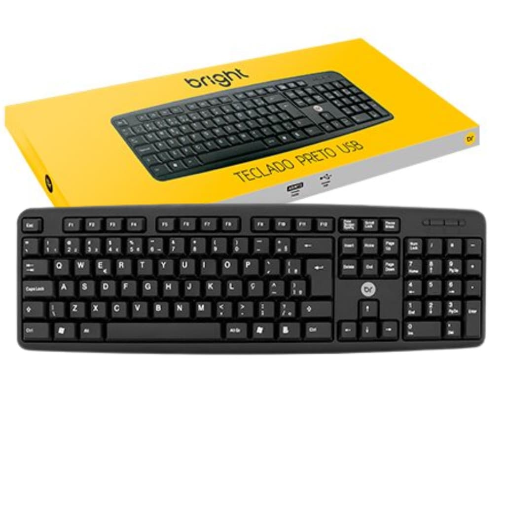 Teclado Usb Com Fio Padrão ABNT2 Preto Básico Bright 0014