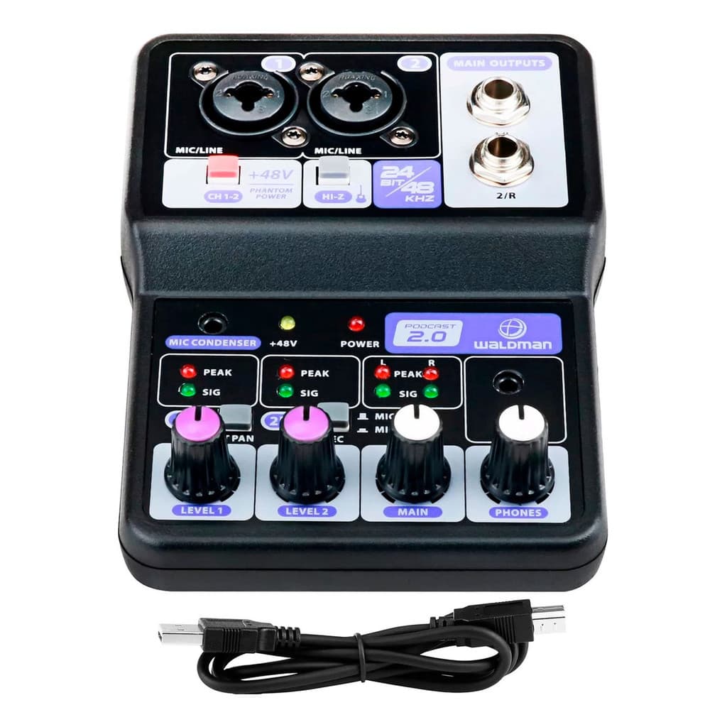 MESA DE SOM DE 2 CANAIS / INTERFACE DE AUDIO WALDMAN PODCAST 2.0