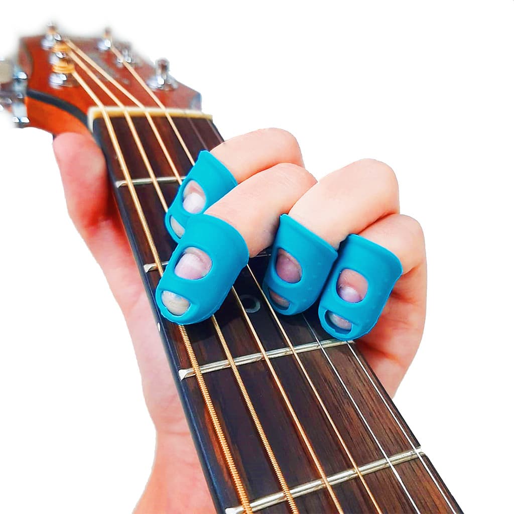Protetores de dedos de Silicone Azul para Tocar Violão, Guitarra, Ukulele, Cavaco e Baixo Tamanho Médio