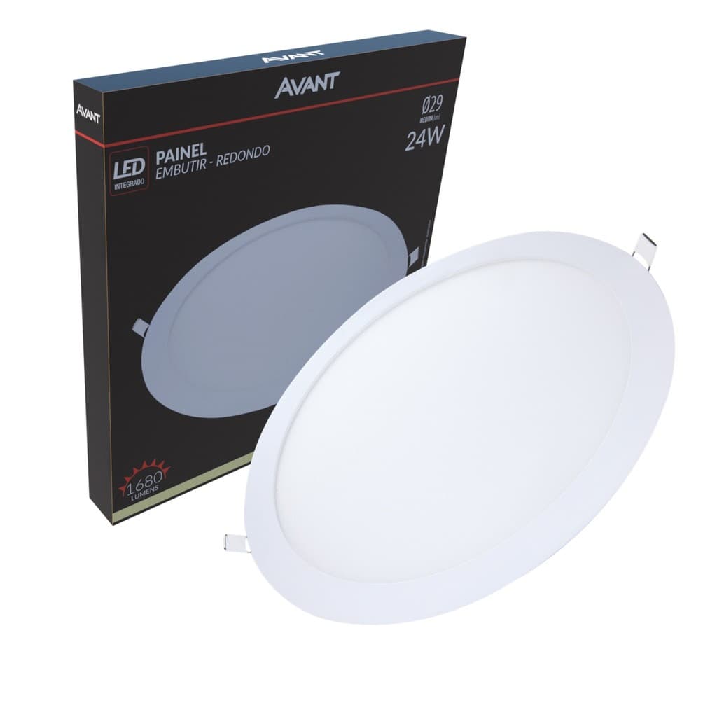 Plafon Painel Led Redondo Embutir 24w 4000k Morno Slim 30cm