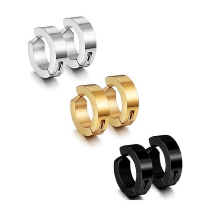 Brinco Argola Pressão 3 Pares Aço Inox Masculino/Feminino