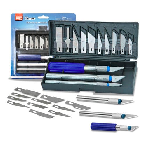 Estilete De Precisão 3 Cabos Kit 13 Lâminas Est-13