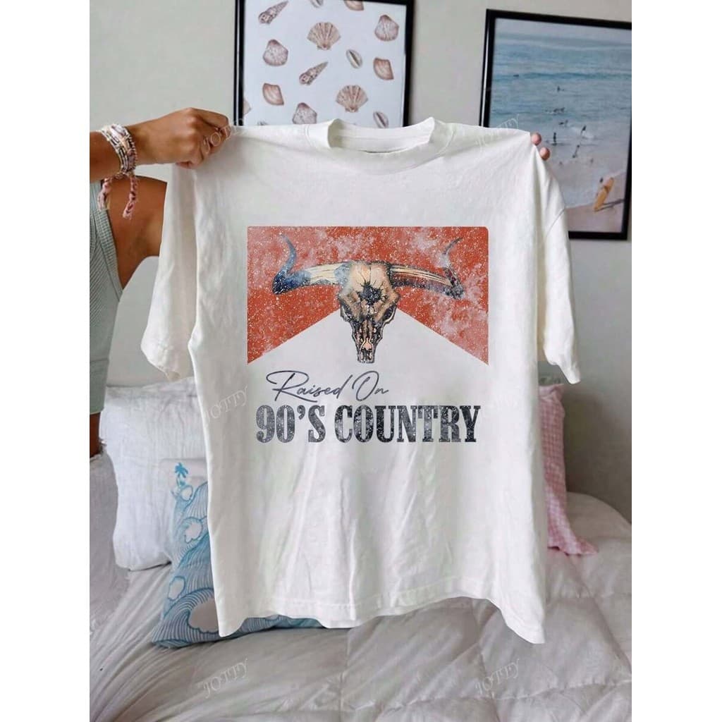 Tshirt Feminina Estilosa Estampada Country 90 Lançamento Camiseta 100% Algodão Camisetão Camisa Oversized Plus Size