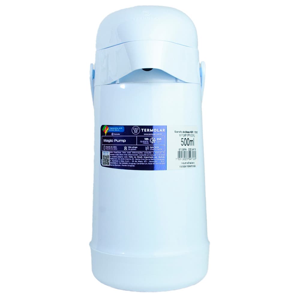 Garrafa Térmica Pequena Magic Pump Branca 500ml Quente Frio Café Chá