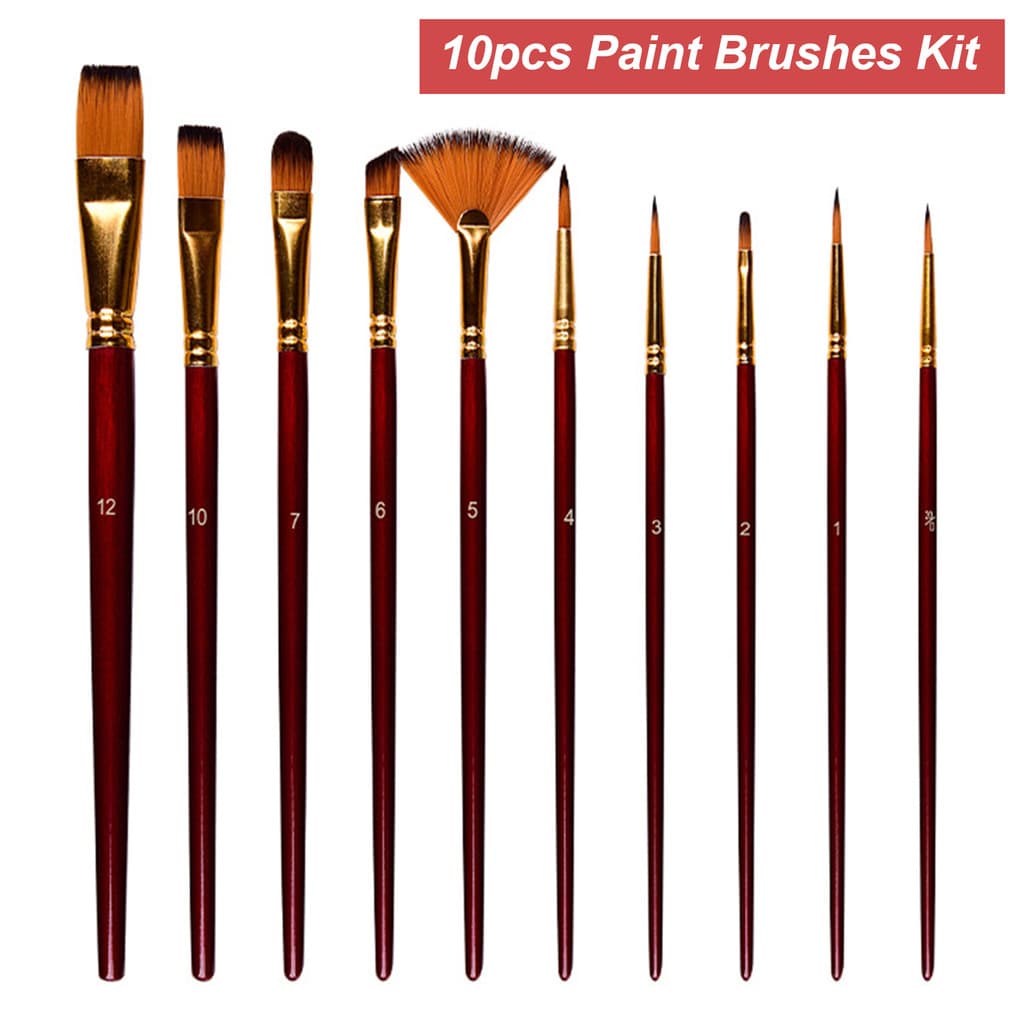 [Promoção] Conjunto De Pincéis De Pintura Com 10 Peças Kit Pincel Artístico Vários Meios Cabelo De Nylon Para Artista Ac