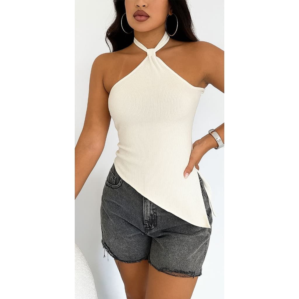 Blusa Feminina Gola Torcida Ribana Canelada Estilo Gringo