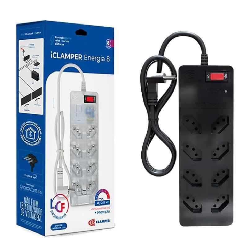 Filtro de Linha Dps Iclamper 8 Tomadas 2p+t Lcf Preto (protetor C. Telef/energ)