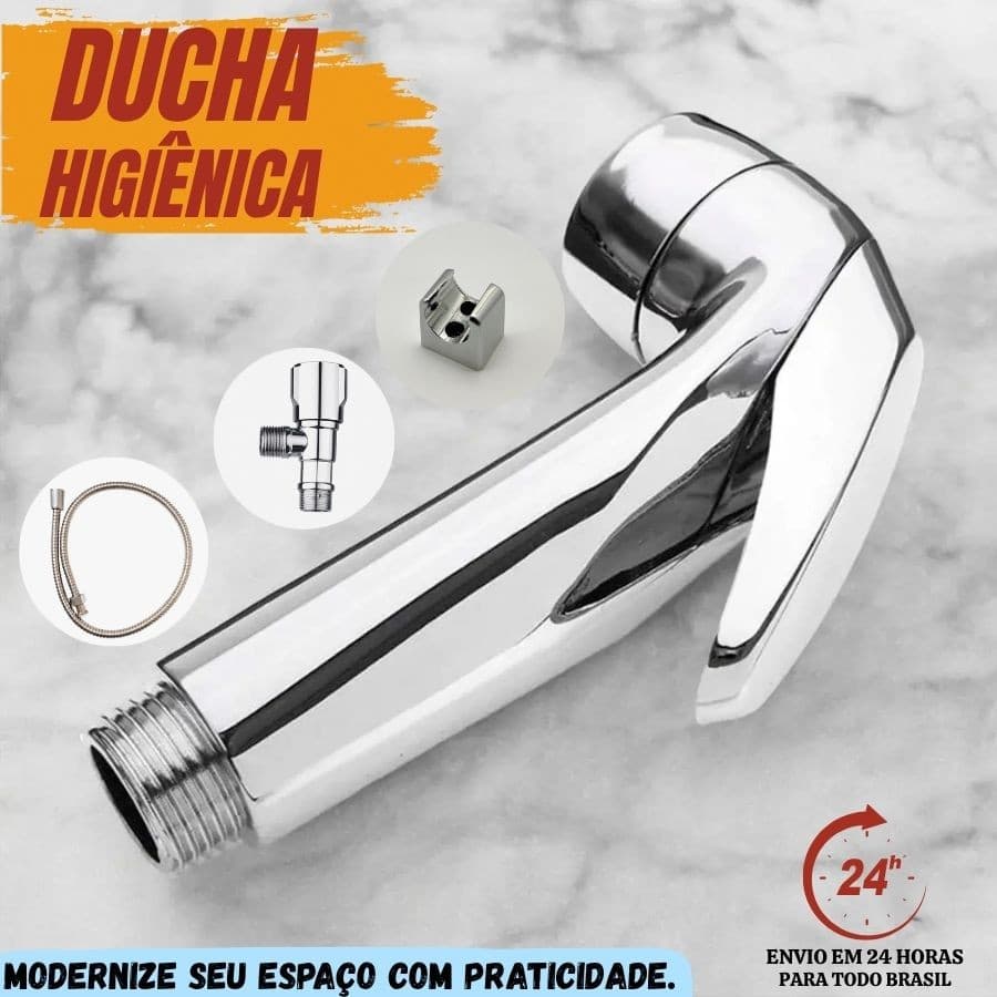 Ducha Higiênica Luxo Metal Registro Banheiro Completa Inox Chuveirinho Com Gatilho Cromado 1/4 Volta