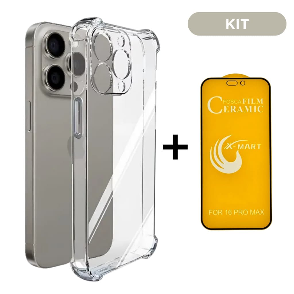 Capa Capinha Case Anti Impacto +Película Cerâmica Fosca iPhone XR 11 12 13 14 15 16 Plus/Pro/Pro Max