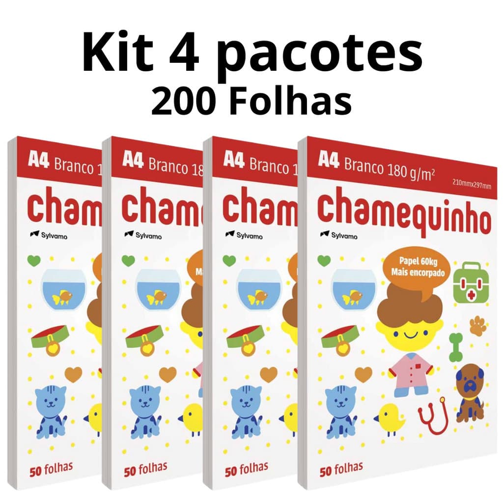 Kit 4 Pacotes Papel Sulfite A4 180 g/m² 60 kg Branco 5074 Chamex - 200FL